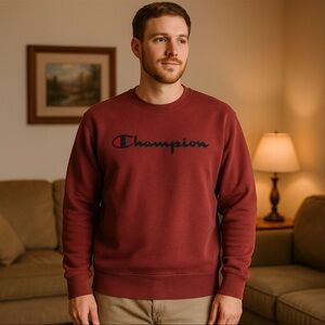 Champion Men’s Burgundy Crewneck Sweatshirt Size M Authentic Logo Pullover